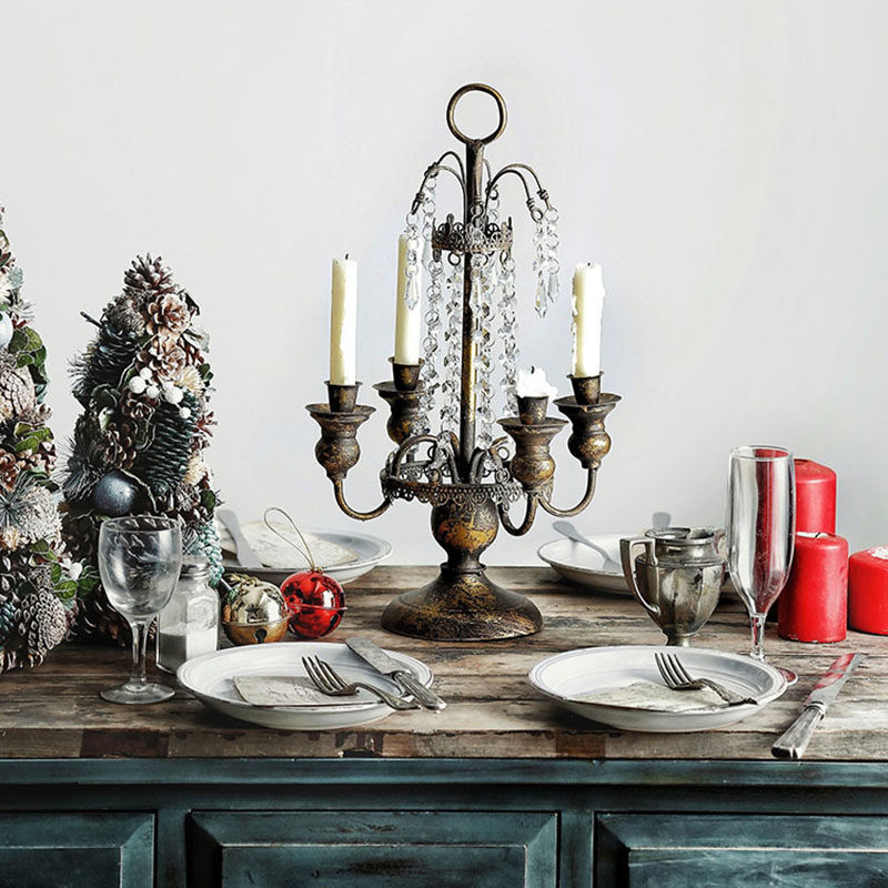 欧式乡村复古做旧烛台烛光晚餐道具家居浪漫灯蜡烛台婚庆四头铁艺