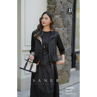 特价SANER欧韩2025新款秋冬823996女装连帽拼格休闲马甲外套女