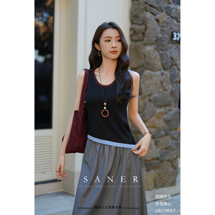 特价SANER欧货2025秋冬823968女装百搭拼色圆领无袖背心吊带