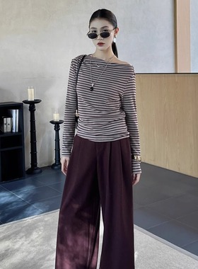 DI-SUI欧韩站2025秋冬新款女装38540条纹款斜肩精致小衫