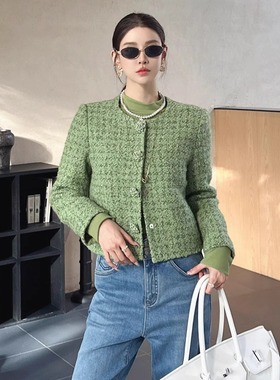 定制DI-SUI欧货2025秋冬新款女装10540小香风珠花鹅绒羊毛外套