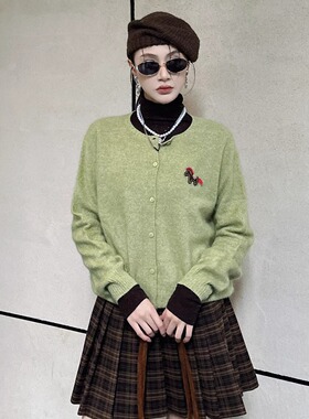 .特价DI-SUI欧洲站2025秋冬女装00515棉羊毛简约图案纽扣毛衣开衫