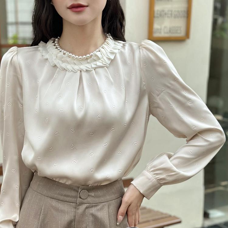 立体花朵立领长袖衬衫秋冬设计感