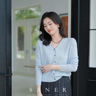 特价SANER针织开衫822704外套女2025年早春V领毛衣显瘦短款爆款