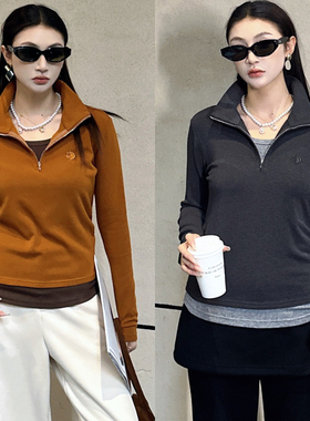 DI-SUI欧洲站2025秋冬新款女装21552抓绒刺绣假两件拉链款小衫