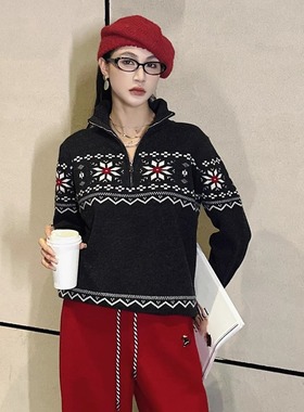 DI-SUI正品2025秋冬新款女装00546费尔岛半拉链软糯羊毛衣