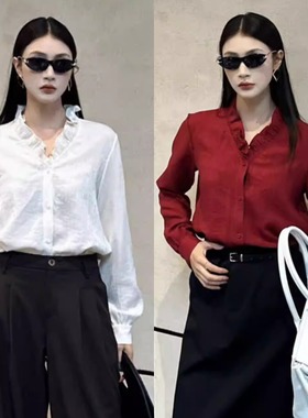 DI-SUI欧韩站2025秋冬新款女装35122简约风天丝羊毛V领衬衫