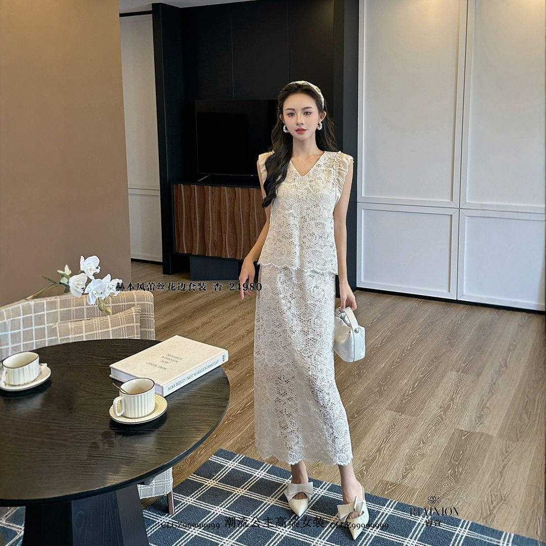 RIAIXION女装2025夏季新款24980韩版宽松显瘦蕾丝背心连衣裙套装