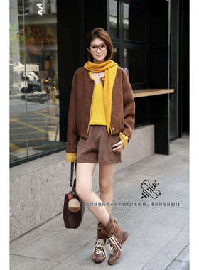 特价FMF正品2025女装S Jayova秋冬10427洋气圆领拼接外套带围巾