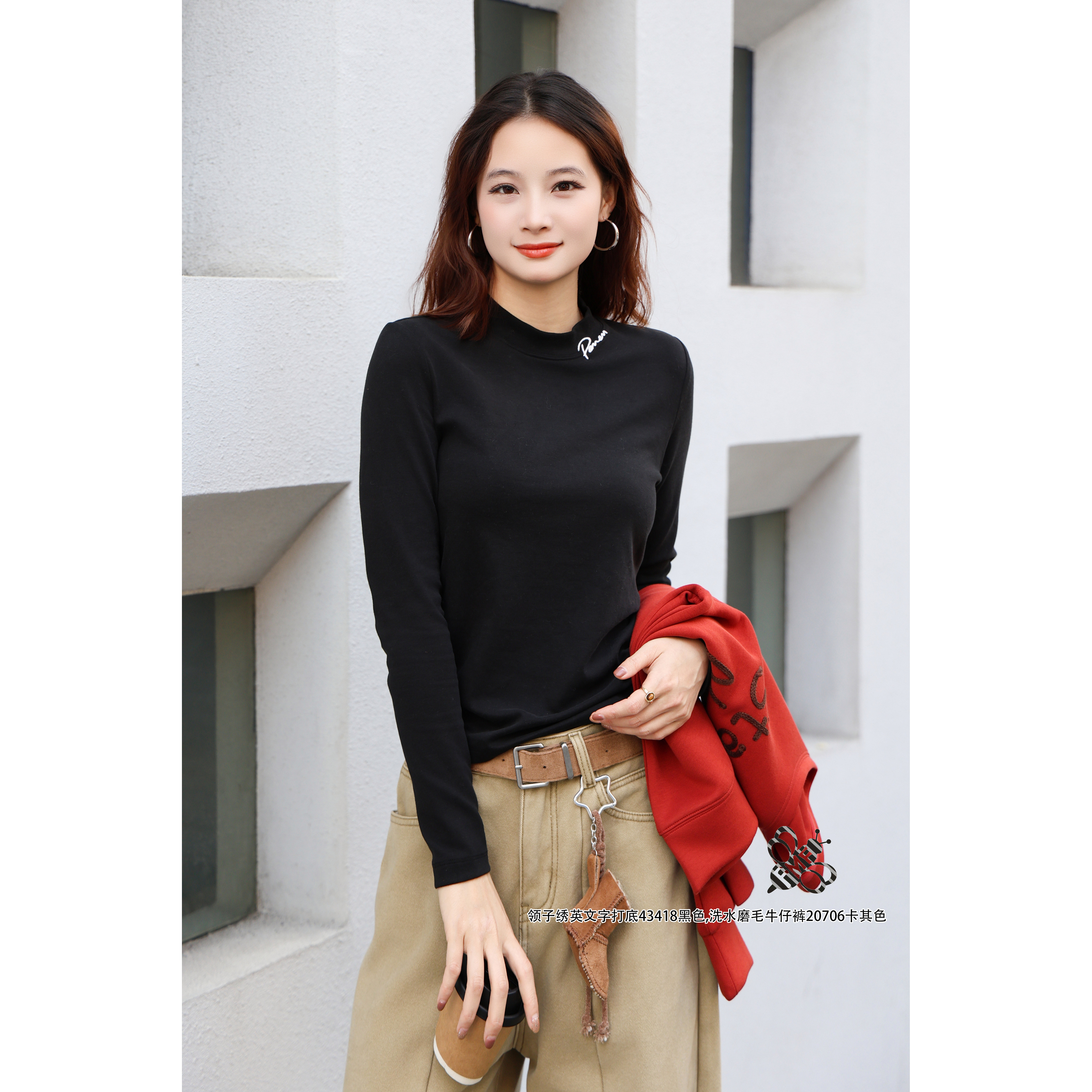 FMF欧货2025新款刺绣修身打底衫