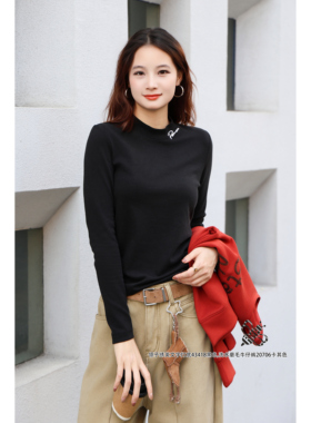 D现货FMF欧货2025女装S Jayova秋冬43418刺绣修身舒适长袖打底衫