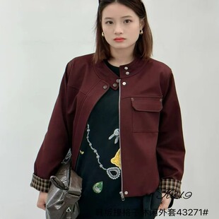 女装 秋冬43271拉链撞色格子夹克外套 K319欧韩站2025新款 现货特价