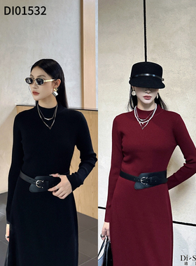 DI-SUI正品2025秋冬新款女装01532羊毛针织修身不规则裙摆连衣裙