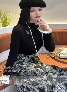 特价R牌正品女装2024秋冬季22574气质镂空休闲上衣长袖T恤