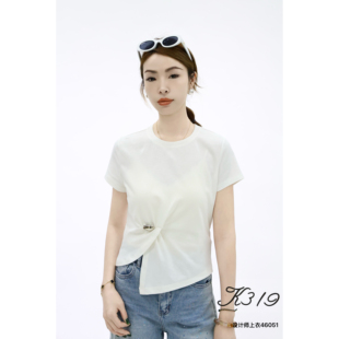 K319正品 女装 46051设计感显瘦小众纯色短袖 2026春夏新款