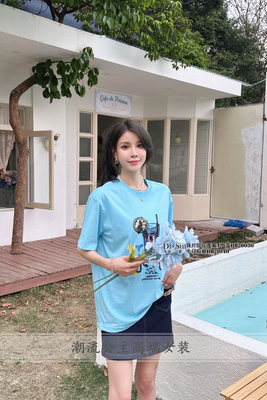 新款2024春夏中长印花欧洲站宽松