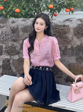 现货特价DI-SUI女装亚麻刺绣短袖2025夏季新款绣花钉珠衬衫21510