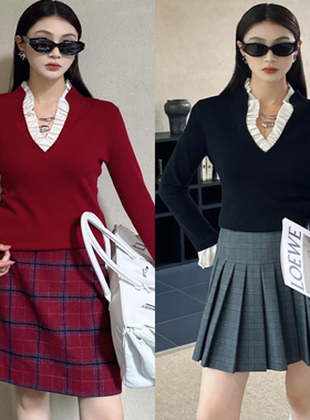 DI-SUI欧货2025秋冬新款女装21097压褶撞色修身精致气质毛衣