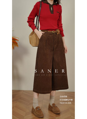 特价SANER正品2025秋冬新款女装824135日杂百搭灯芯绒腰包中裤