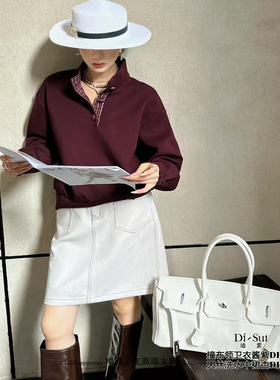 特价DI-SUI欧洲站2025秋冬新款女装21099撞布立领舒适短款卫衣