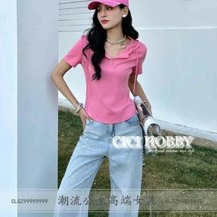 潮CI 半袖 25C2036连帽T恤2025夏季 修身 上衣 弧形下摆短袖 现货正品