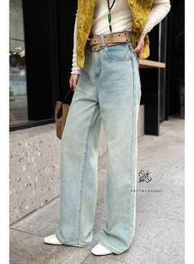 特价FMF欧货2025新款女装S Jayova秋冬20707带皮带洗水阔腿牛仔裤