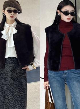 定制DI-SUI欧韩2025秋冬新款女09507轻奢风皮毛一体重工马甲外套