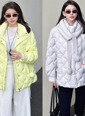 定制DI-SUI欧洲站2025秋冬新款女装08502可拆卸帽菱格宽松羽绒服