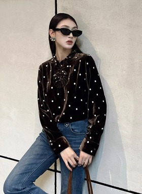DI-SUI欧货2025秋冬新款女装22501港味波点花边宽松长袖小衫