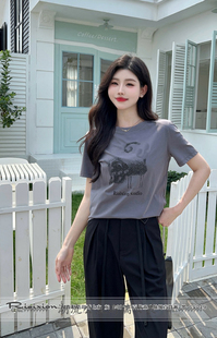 上衣时尚 T恤20176女小猫夏季 2024 RIAIXION圆领烫钻卡通猫咪短袖