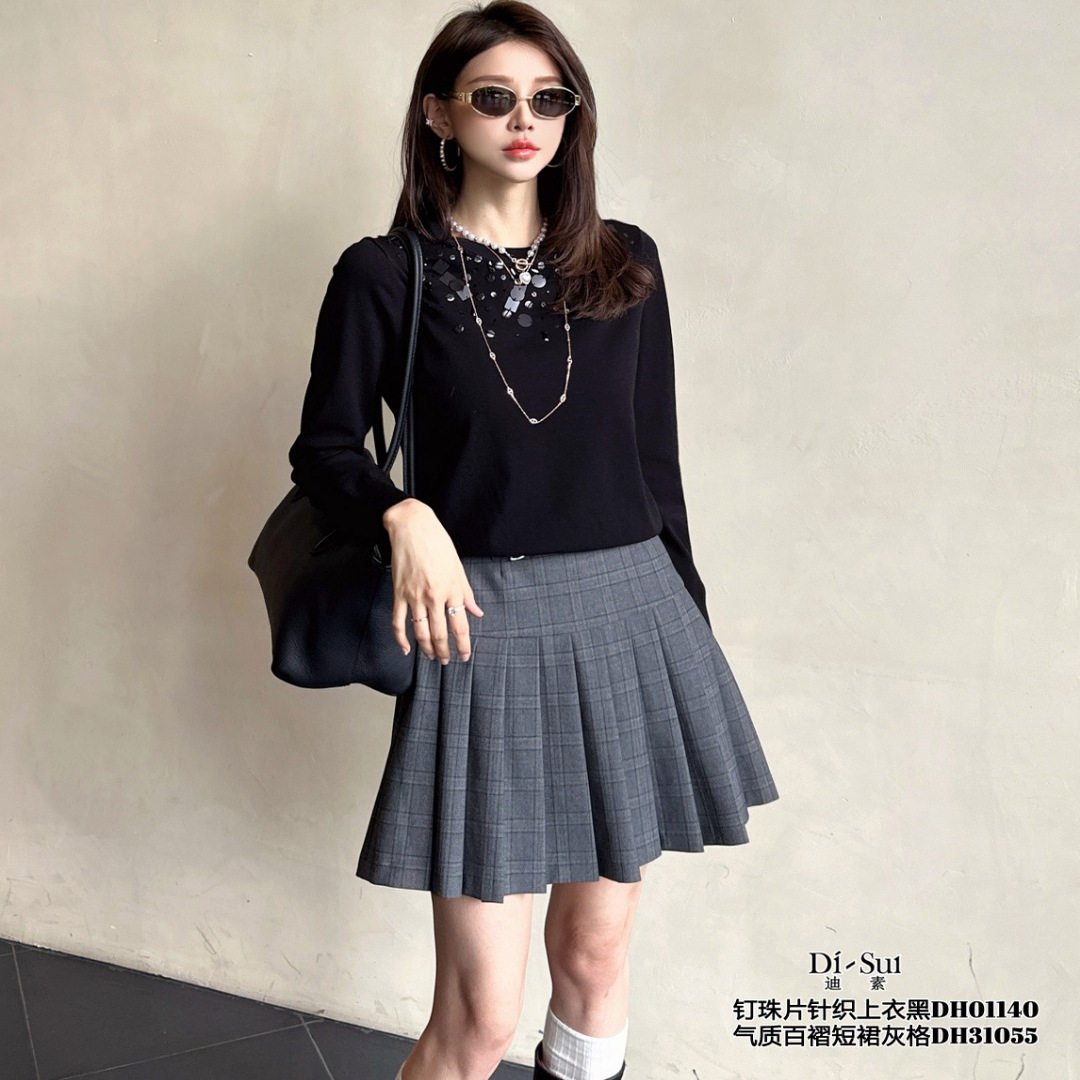 现货特价DI-SUI欧货2025秋冬新女装01140圆领钉珠片修身针织毛衣,女装/女士精品,毛衣,淘宝优惠券,粉丝福利购,淘宝优惠卷