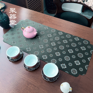 聚器堂中式 禅意双面宝相纹琵琶纹团花纹长方形茶席单条防烫小桌旗
