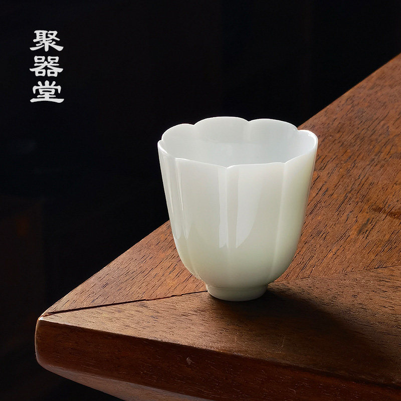 聚器堂甜白瓷花瓣品茗杯单杯女士白菜杯功夫茶杯主人杯闻香杯茶杯,餐饮具,茶杯,淘宝优惠券,粉丝福利购,淘宝优惠卷