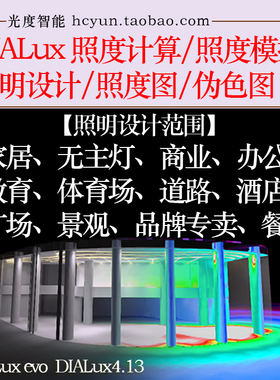 DIALux设计 照度计算 照明设计 灯光模拟 照度图 伪色图