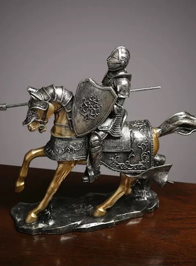 创意中式客厅北欧轻奢铠甲骑士马到成功摆件办公室装饰品开业送礼