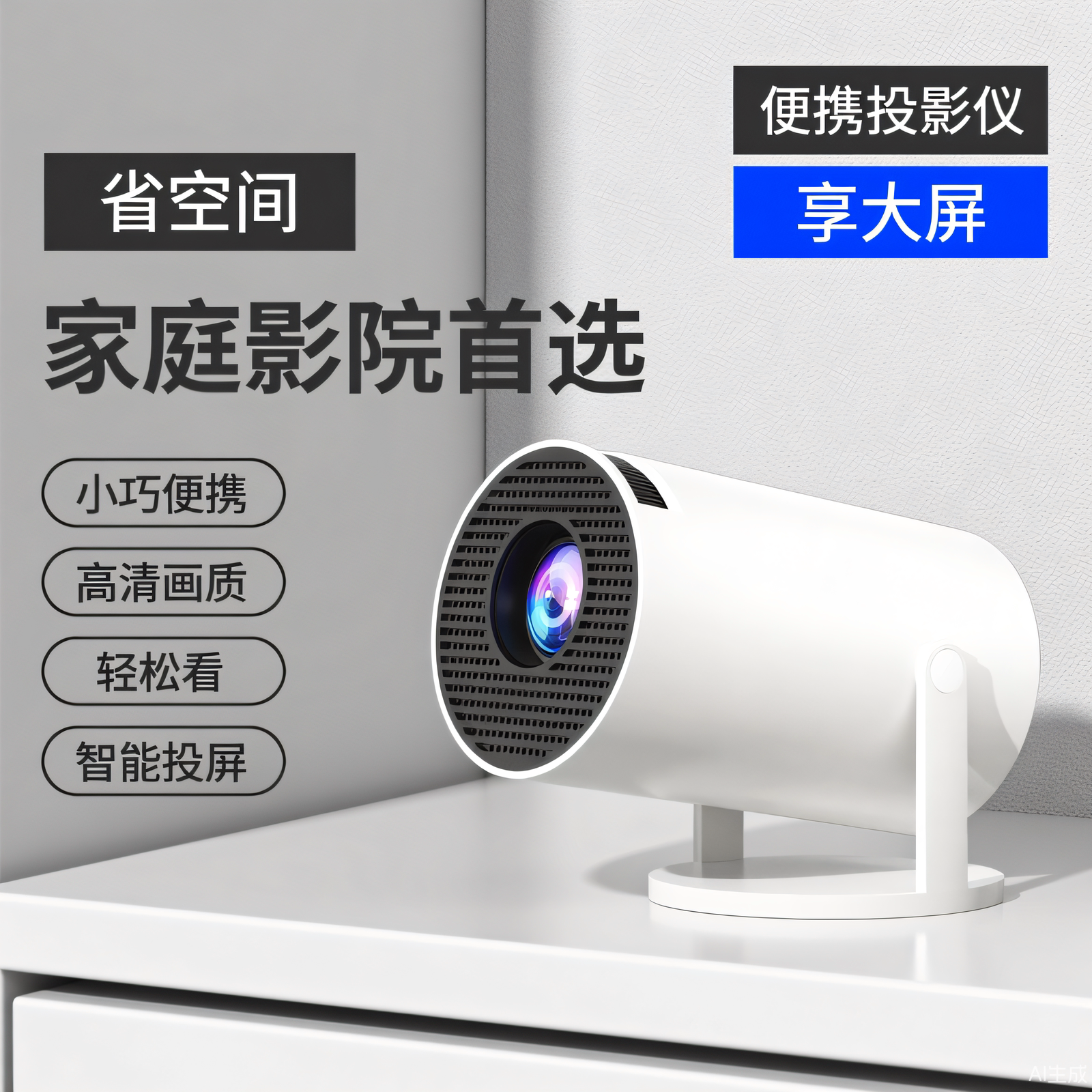 智能投屏省空间安卓系统智能投影小巧高清画质优盘投影WIFI卧室投