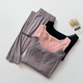 女莫代尔秋冬季 修身 贴身V领套头打底衫 长裤 内衣 长袖 蕾丝秋衣秋裤