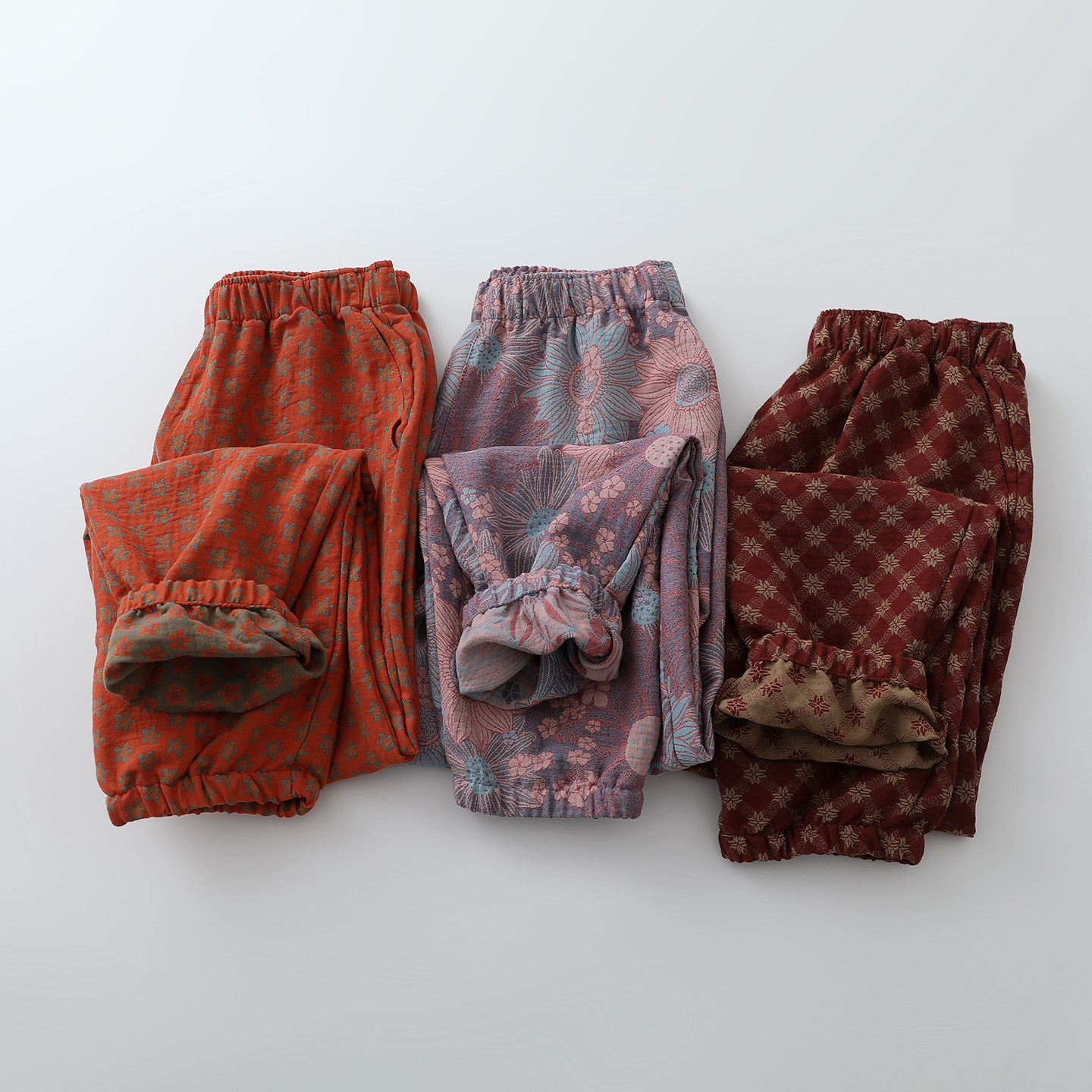 束脚睡裤女士色织提花纯棉纱复古9分家居裤春夏可外穿小脚休闲裤