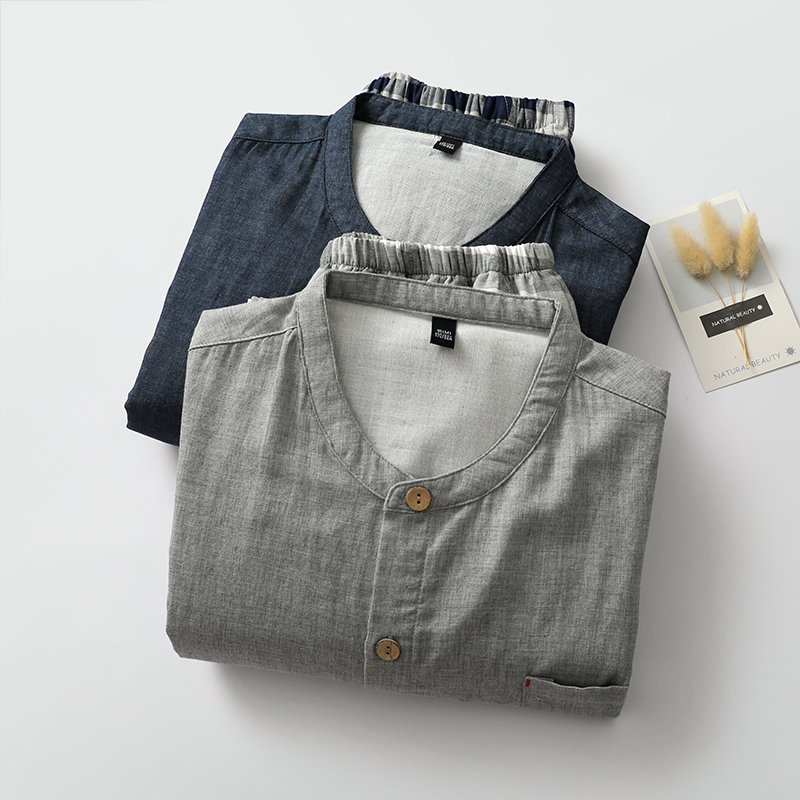 男纯棉纱AB版睡衣圆领