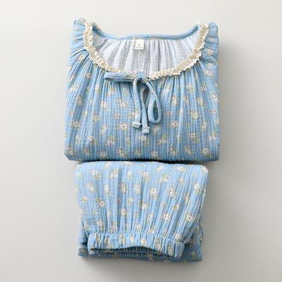 蓝色碎花细绳套头睡衣女