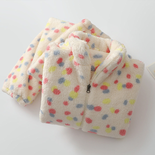 甜美彩点睡衣女生冬季珊瑚绒厚实拉链款长袖长裤可外穿家居服套装