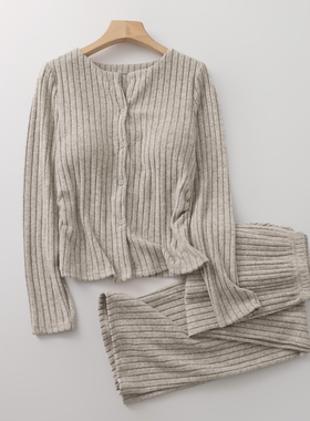 时尚秋冬睡衣女士秋冬薄款珊瑚绒毛大气纯色收腰家居睡眠服可外穿