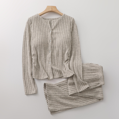 时尚秋冬睡衣女士秋冬薄款珊瑚绒毛大气纯色收腰家居睡眠服可外穿