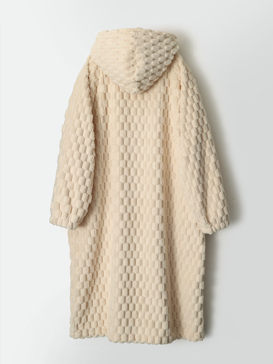 후드 긴 소매 누에고치 모양의 가디건 가정용 잠옷이 있는 여성용 겨울 두꺼운 산호 벨벳 잠옷은 가운 밖에 착용할 수 있습니다