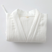 高工全棉白色睡袍男女同款 水洗纯棉纱宽松细绳汉服浴袍古风晨袍薄