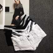 破洞热裤 性感包臀紧身白色字母织带低腰显瘦打底短裤 女夏季 超短裤