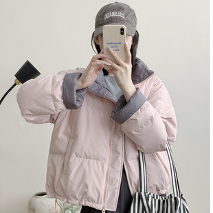 2025冬新款羽绒服女短款韩系立领加厚小个子百搭白鸭绒撞色面包服