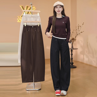 2025秋冬新款 保暖香蕉裤 女百搭窄版 时尚 阔腿裤 宽松高腰休闲弯刀裤