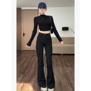 黑色工装裤女款2026新款裤子高腰显瘦微喇裤春季休闲裤春装喇叭裤