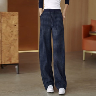 加厚保暖休闲窄版阔腿裤女2025秋冬新款休闲裤高腰格子时尚弯刀裤